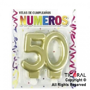 VELAS NUMERO DOBLE METALIZADA 50 AOS ORO x 1